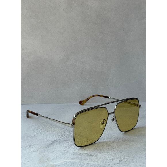 NEW Gucci GG1099SA Silver Yellow Lens Navigator Sunglasses